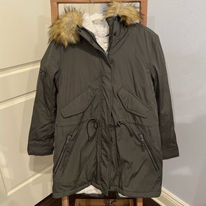 Military green fur lined parka